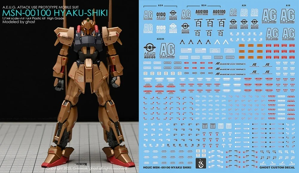 Model Kit Water Decal - YAN 蛍光水転写デカール HGUC 1/144 MSN-00100 百式用、模型キットホビーDIY用ウォータースライドステッカー